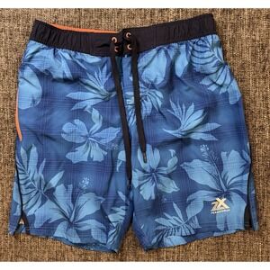 Tropical Mesh Lined Quick Dry Mens M Swim Shorts Blue Hibiscus ZeroXposur‎